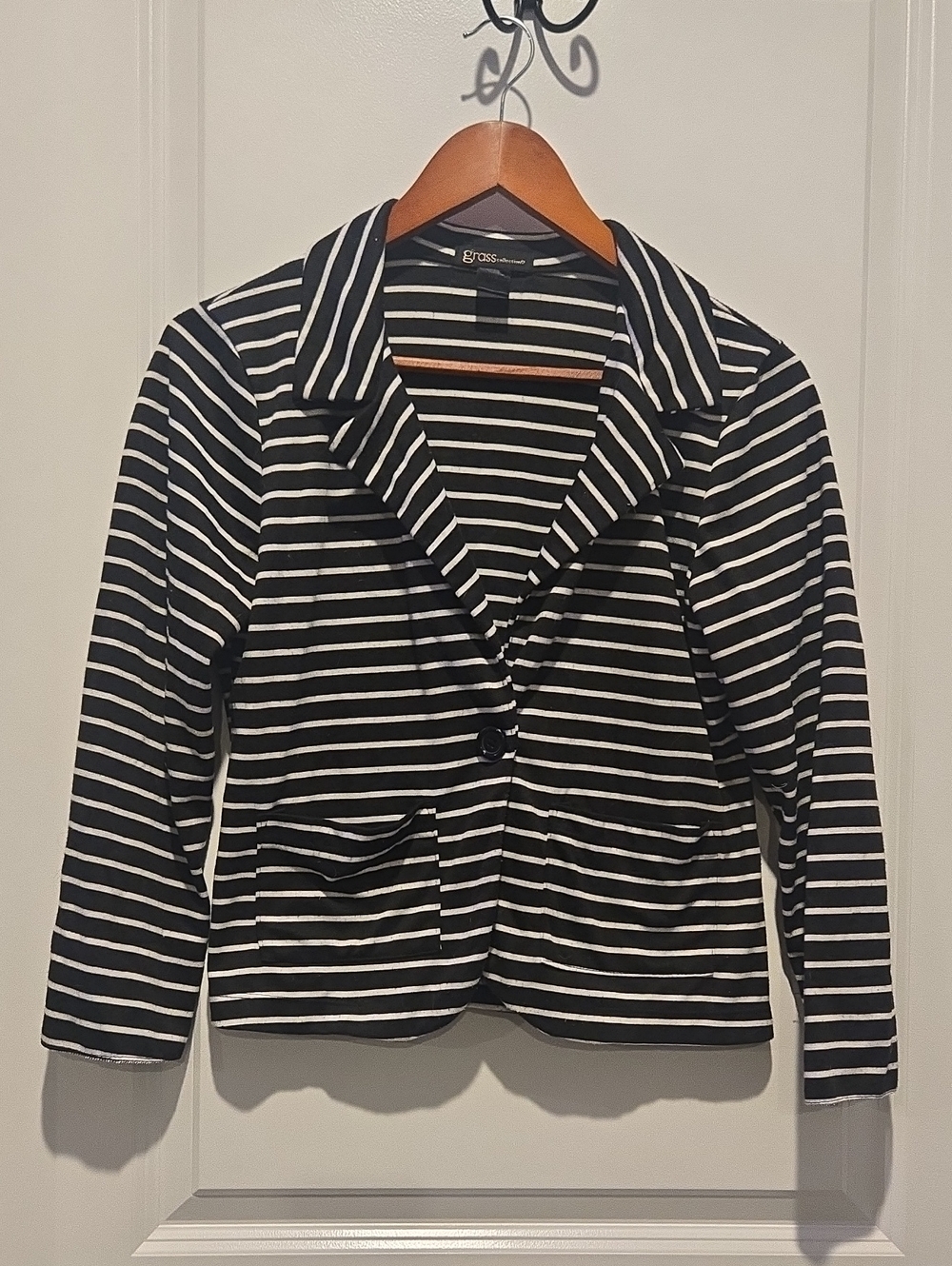 grass collection Black and White Striped Blazer